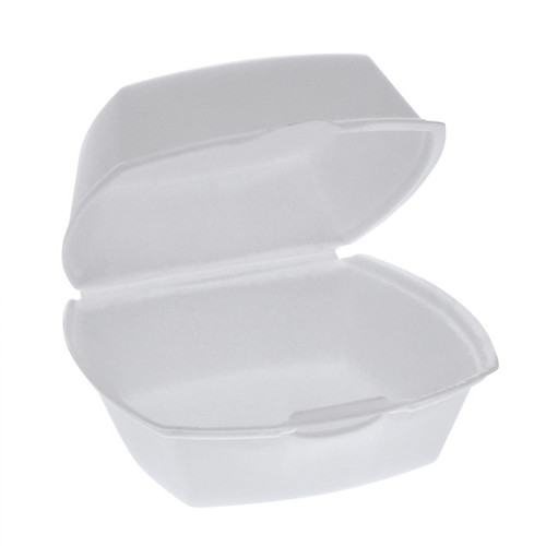 Pactiv Evergreen 5 x 5 x 2.5" PS Foam Hinged Lid Container, White, 500 ct.