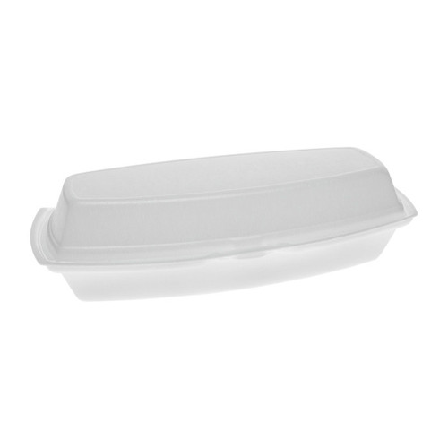 Pactiv Evergreen 7 x 3 x 2" PS Foam Hinged Lid Hot Dog Container, White, 504 ct.