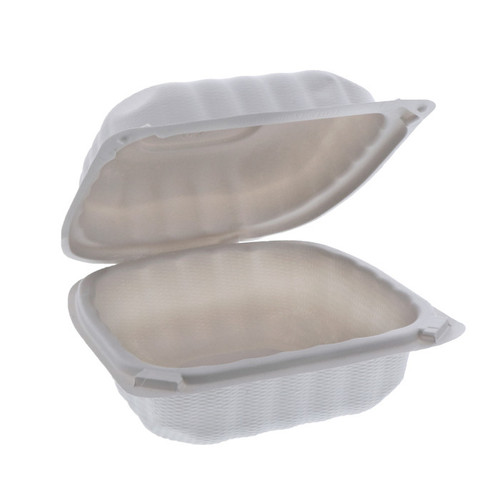EarthChoice 6 x 6 x 3" MFPP Hinged Lid Container, White, 400 ct.