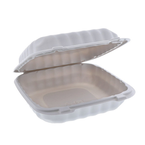 EarthChoice 8 x 8 x 3" MFPP Hinged Lid Container, White, 200 ct.