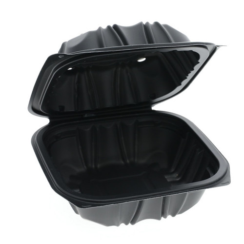 Gordon Food Service Gordon Choice 6 x 6" Vented MFPP Hinged Lid Container, Black, 400 ct.