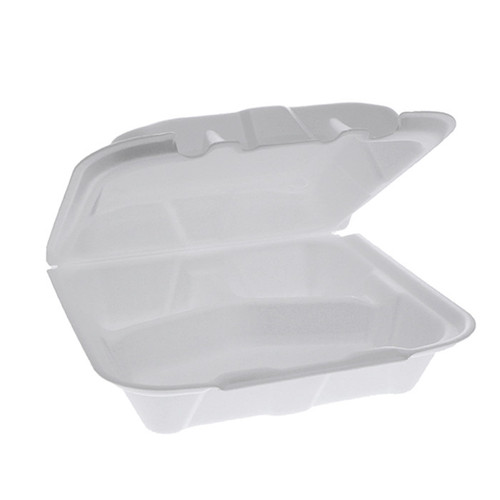 Gordon Food Service Gordon Choice Gordon Choice 8 x 8" Vented PS Foam 3-Compartment Hinged Lid Container, White, 150 ct.