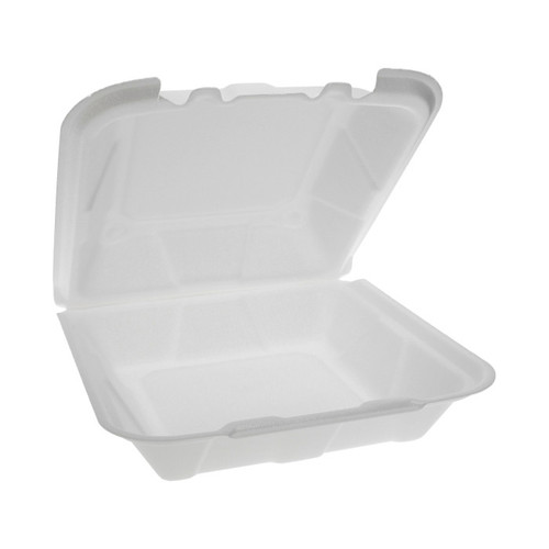 Gordon Food Service Gordon Choice 9 x 9 x 3" Vented PS Foam Hinged Lid Container, White, 150 ct.
