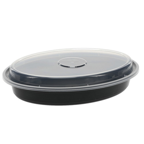Newspring VERSAtainer 24 oz. Oval PP Container and Lid, Black/Clear, 150 ct.
