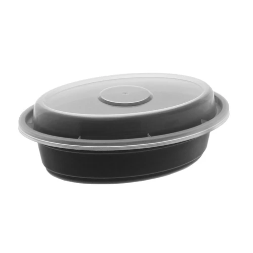 Newspring VERSAtainer 8 oz. Oval PP Container and Lid, Black/Clear, 150 ct.