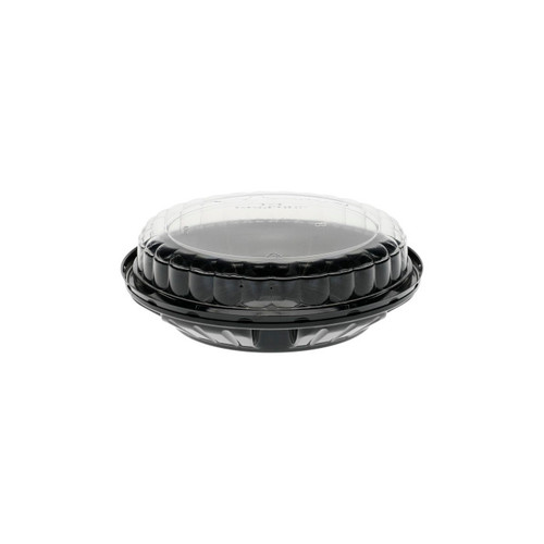 Pactiv Evergreen 1.5" Tall Fluted Dome Lid and Base for 6" Pie, Black/Clear, 150 ct.