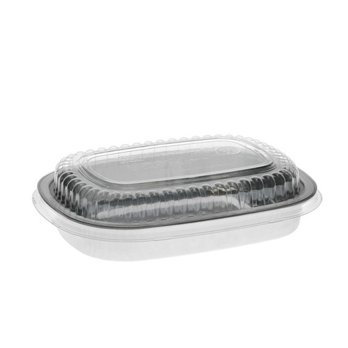 Pactiv Evergreen 22 oz. Aluminum Classic Carry-Out Container with PET Dome Lid, Silver/Clear, 100 ct.