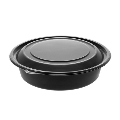 EarthChoice 8" 32 oz. Round MFPP Container and PP Lid, Black/Clear, 150 ct.