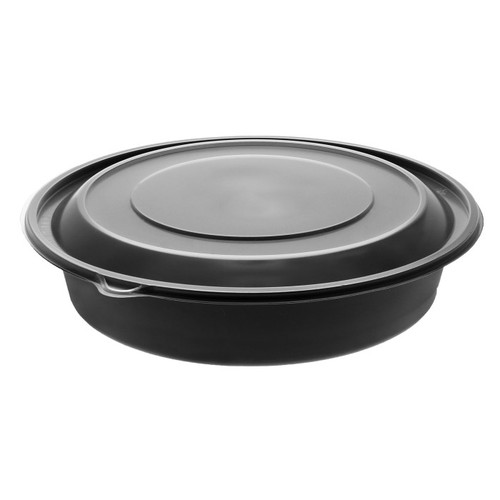 EarthChoice 9" 48 oz. Round MFPP Container and PP Lid, Black/Clear, 150 ct.
