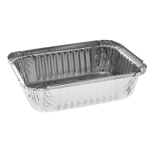 Pactiv Evergreen 1 1/2 Lb. 24 oz. Oblong Aluminum Takeout Container, Inverted Full Curl, Silver, 500 ct.