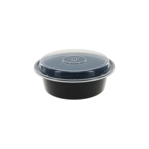 US Foods Monogram 32 oz. Round PP Container and Lid, Black/Clear, 150 ct.