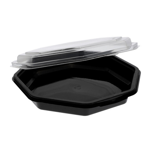 EarthChoice 30 oz. Dual-Color RPET Octagon Hinged Lid Container, Black/Clear, 150 ct.