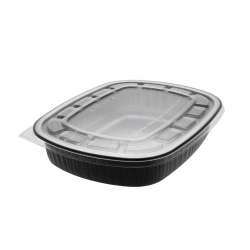 Pactiv Evergreen 46 oz. Aluminum Carry-Out Container with OPS Flat Lid, Black/Silver/Clear, 50 ct.