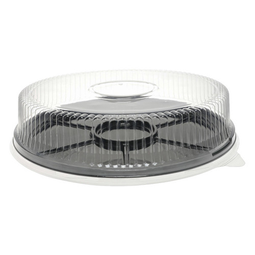 Pactiv Evergreen 18” 6-Compartment Lazy Susan Platter with Fluted Tabbed Dome Lid, Black/Clear, 25 ct.