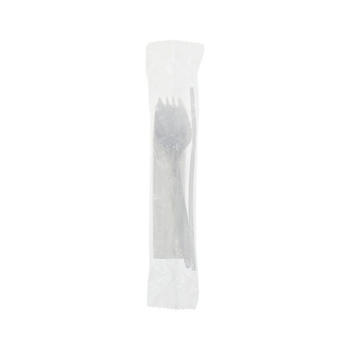 Pactiv Evergreen Fieldware Medium Weight Wrapped PP Cutlery Kit (Spork, Napkin, Straw),White, 1,000 ct.