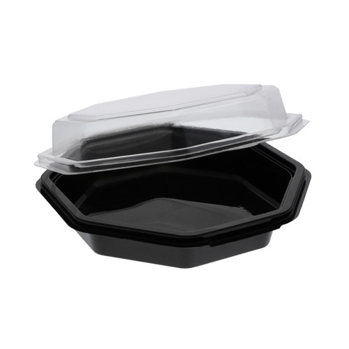 EarthChoice 22 oz. Dual-Color RPET Octagon Hinged Lid Container, Black/Clear, 150 ct.