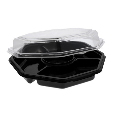 EarthChoice 32 oz. 4-Compartment Dual Color RPET Octagon Hinged Lid Container, Black/Clear, 150 ct.