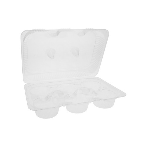 Pactiv Evergreen PET Hinged Lid 6 Count Muffin / Cupcake Container, Clear, 220 ct.