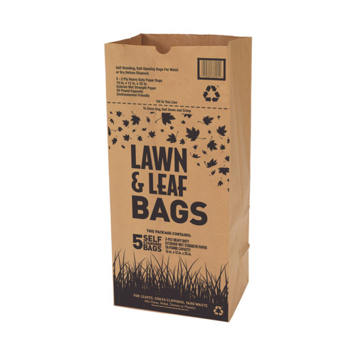 Lawn & leaf bag Tri-Fold printed 50#/50# natural kraft/wet SFI BPI - 60 PK (21809).