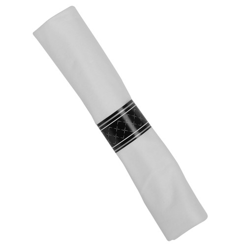 Rolled Cutlery Black F/K/S in WH Linen-Quality 1”x17” (432x432mm) Napkin Roll (BKROLL3)