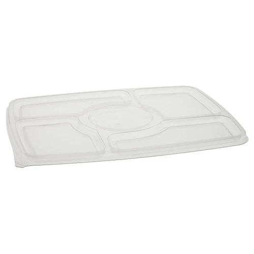 Pactiv Evergreen Individual Cell Lid for 11 x 14” 124 oz. 4-Compartment Square Platter with Medium Dip Cup, Clear, 75 ct.