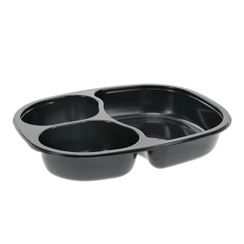 Pactiv Evergreen 3-Compartment CPET Tray, Black, 345 ct.