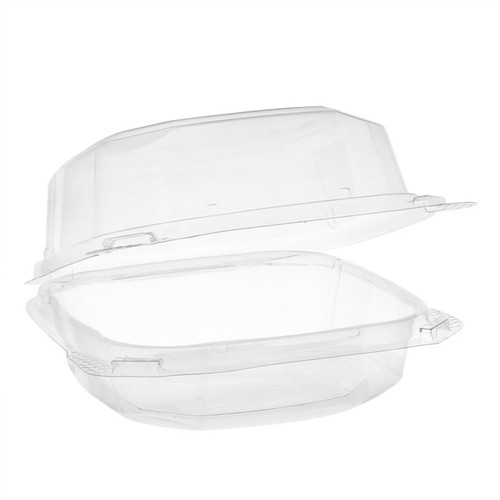 EarthChoice 6 x 6 x 3" RPET Hinged Lid Container, Clear, 400 ct