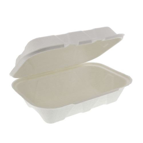 EarthChoice 9 x 6 x 3" Compostable Fiber Blend Hinged Lid Container, White, 150 ct.