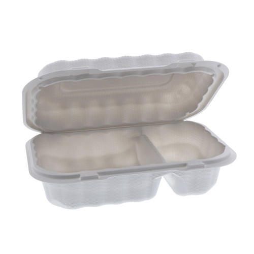EarthChoice 9 x 6" 2-Compartment MFPP Hinged Lid Container, White, 270 ct.