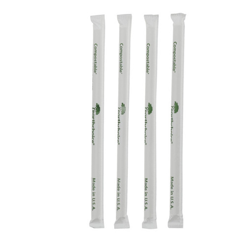 EarthChoice 7.75" Compostable Bio-Plastic Giant Straw Wrapped, Natural, 3,600 ct.