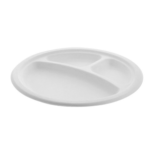 EarthChoice 9" PFAS-Free Compostable 3-Compartment Fiber Blend Plate, White, 500 ct.