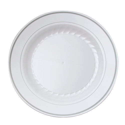 Masterpiece® Dinnerware 10.25” Round White/Silver Plate (MP10WSLVR)