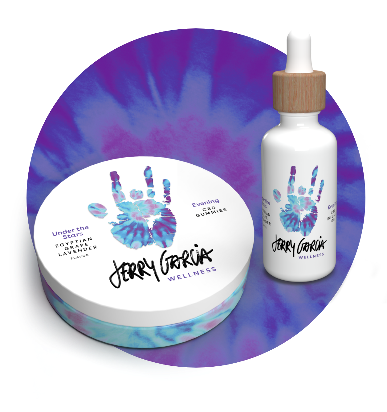 A selection of Jerry Garcia wellness 100% organic CBD products