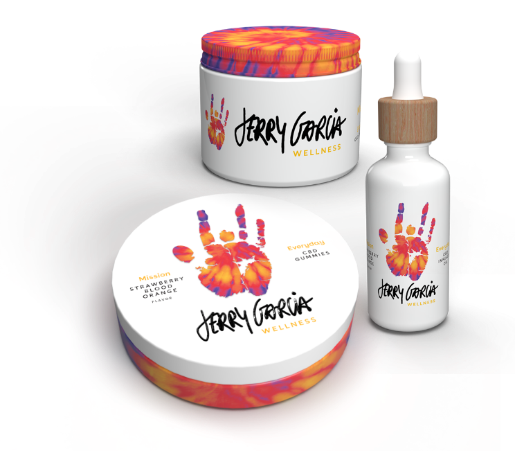 A selection of Jerry Garcia wellness 100% organic CBD products