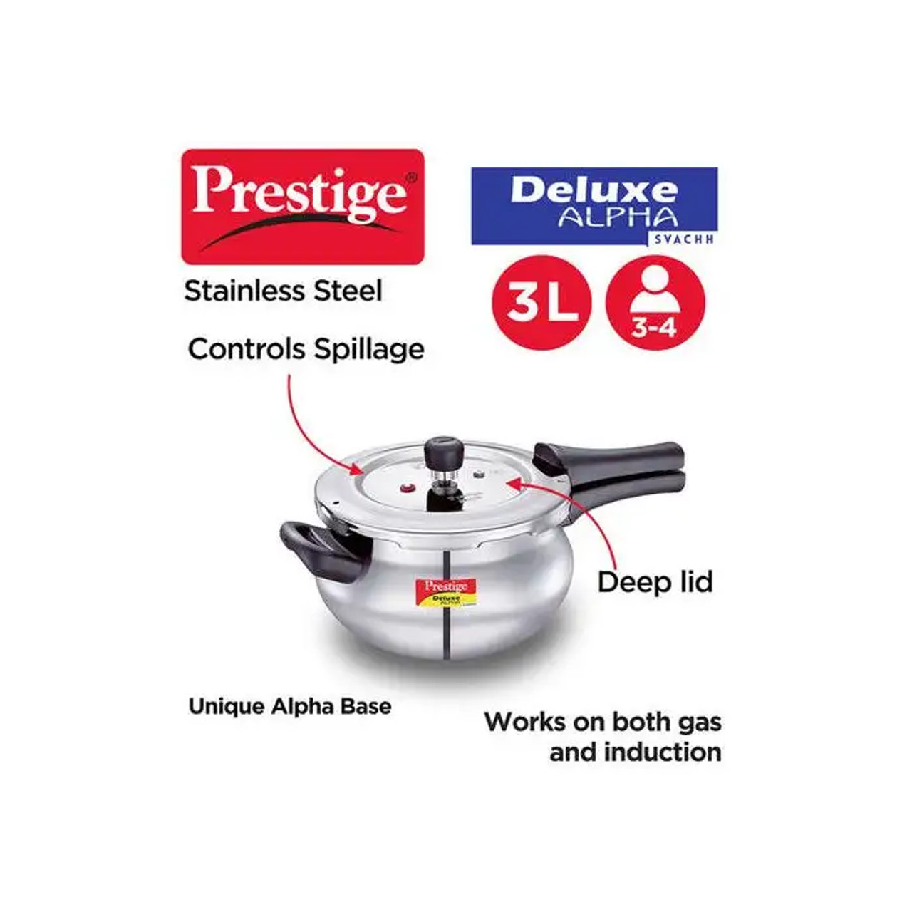 PRESTIGE DELUXE ALPHA SVACHH SS PRESSURE COOKER HANDI 3 LITRE