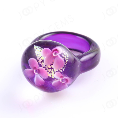 Joopy Gems Purple Flower Paperweight Ring, Size 3 1/2