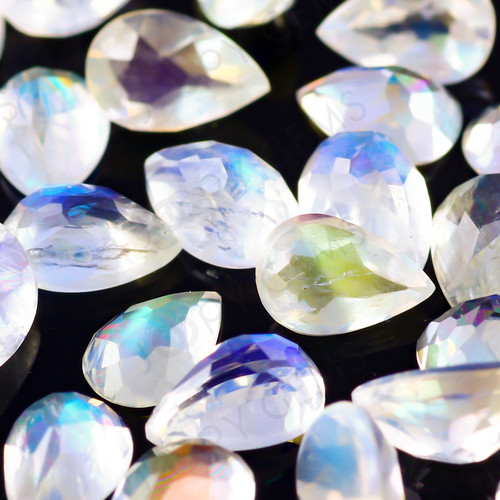 Joopy Gems Rainbow Moonstone Rose Cut Cabochon 6x4mm Pear - AA grade