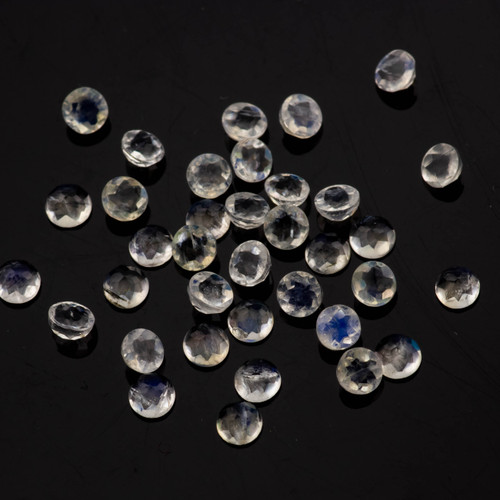 SALE914 Rainbow Moonstone Rose Cut Cabochon 3mm Round - lot of 20 stones