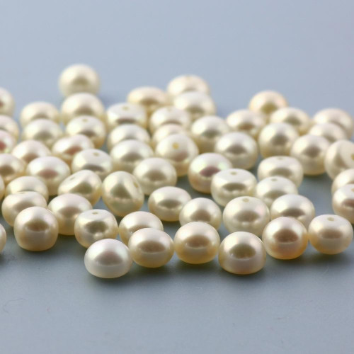 Joopy Gems White Cultured Freshwater Pearls Half-Drilled Button 5.5-6mm