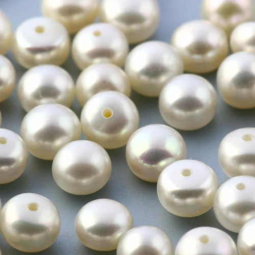 Joopy Gems White Cultured Freshwater Pearls Half-Drilled Button 5.5-6mm