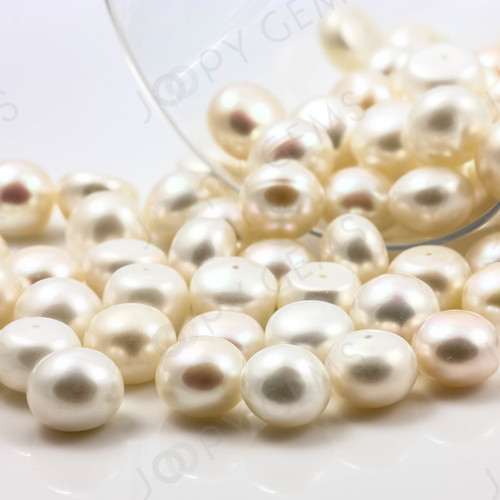 Joopy Gems White Cultured Freshwater Pearls Half-Drilled Button 10-10.5mm