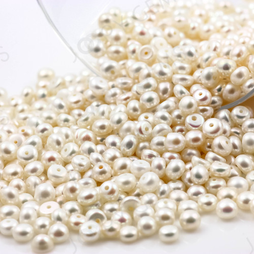 Joopy Gems White Cultured Freshwater Pearls Half-Drilled Button 4-4.5mm