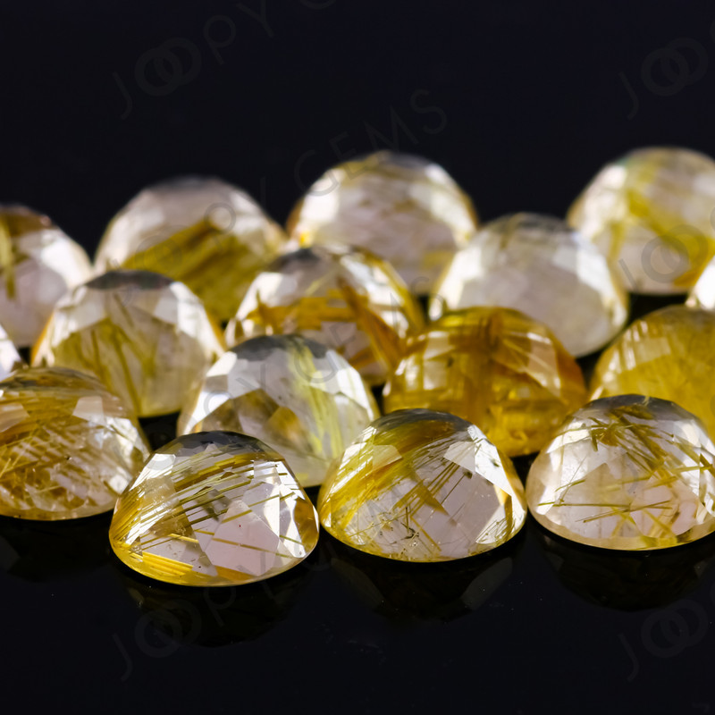 Joopy Gems Golden Rutilated Quartz Rose Cut Cabochon 10mm Round