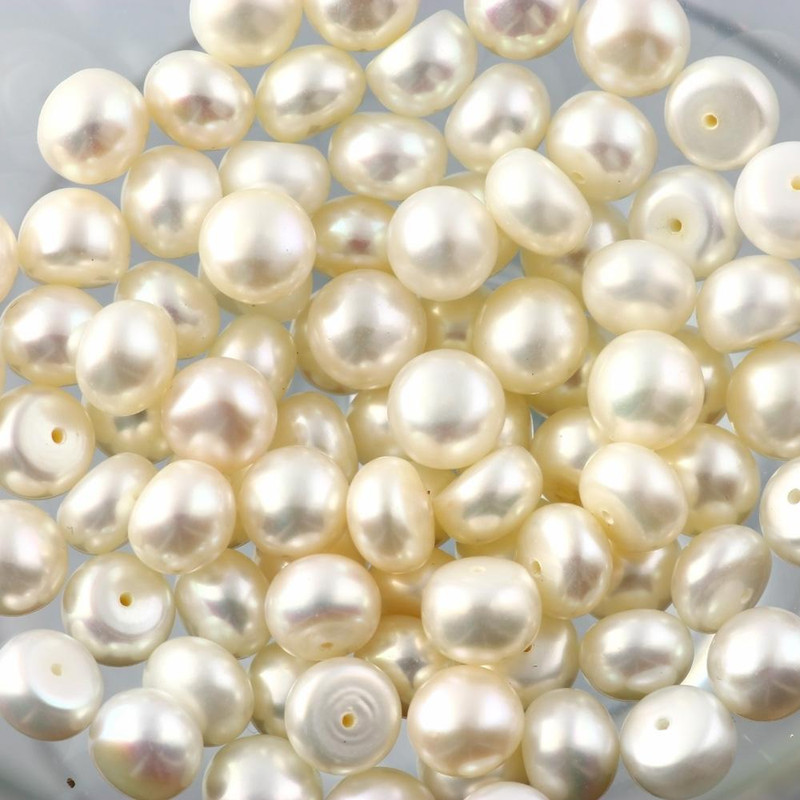 Freshwater 6mm White Button Half-Drilled Pearls (4 Pairs)