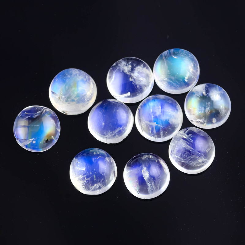 SALE 590 Rainbow Moonstone AA Cabochon 6mm Round,  lot of 5 stones