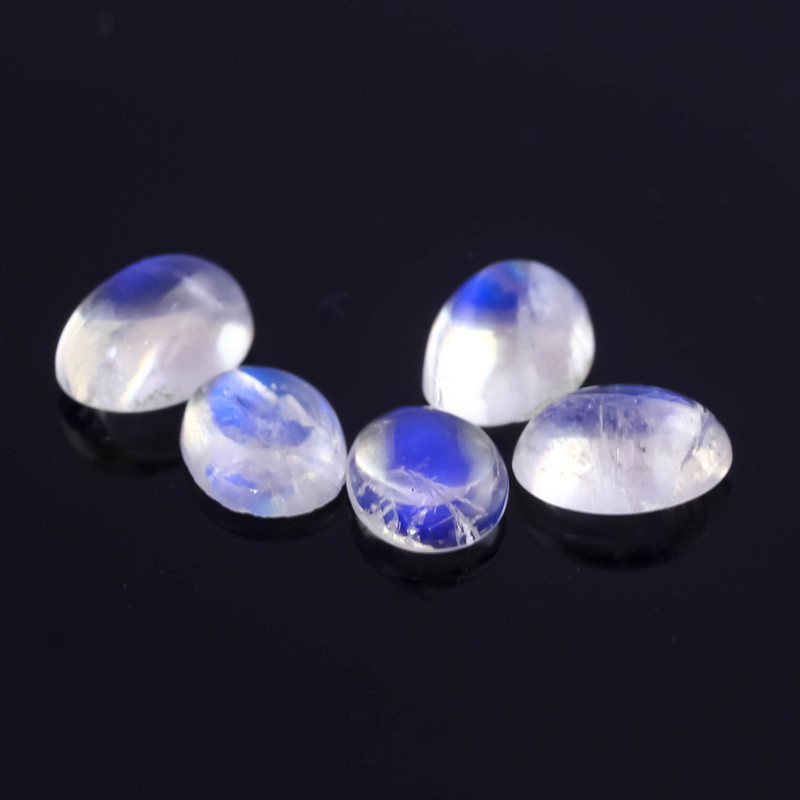 Joopy Gems SALE 594 Rainbow Moonstone AA Cabochon 7x5mm Oval, lot of 5 stones
