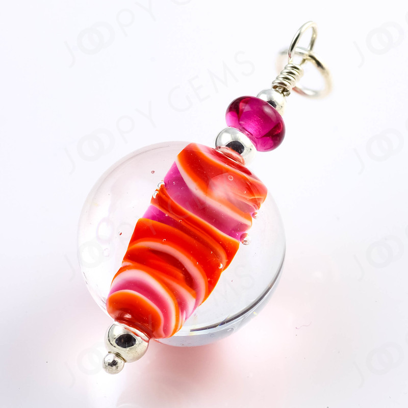 Joopy Gems "Marble" Orange, Pink and White Marble Handmade Glass Focal Pendant, 18mm