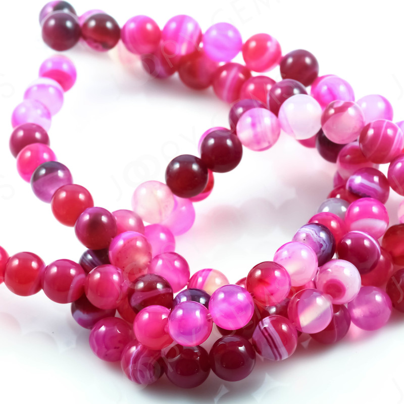 Joopy Gems SALE748 Dyed Pink Banded Agate Beads, 8mm Round, 40cm Full Strand