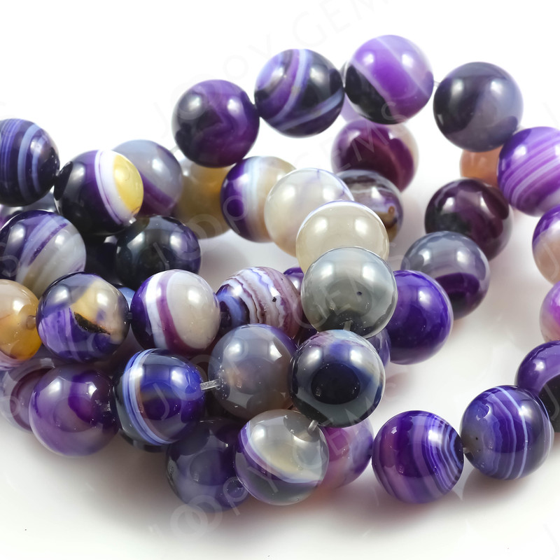 Joopy Gems SALE752 Dyed Purple Banded Agate Beads, 12mm Round, 40cm Full Strand