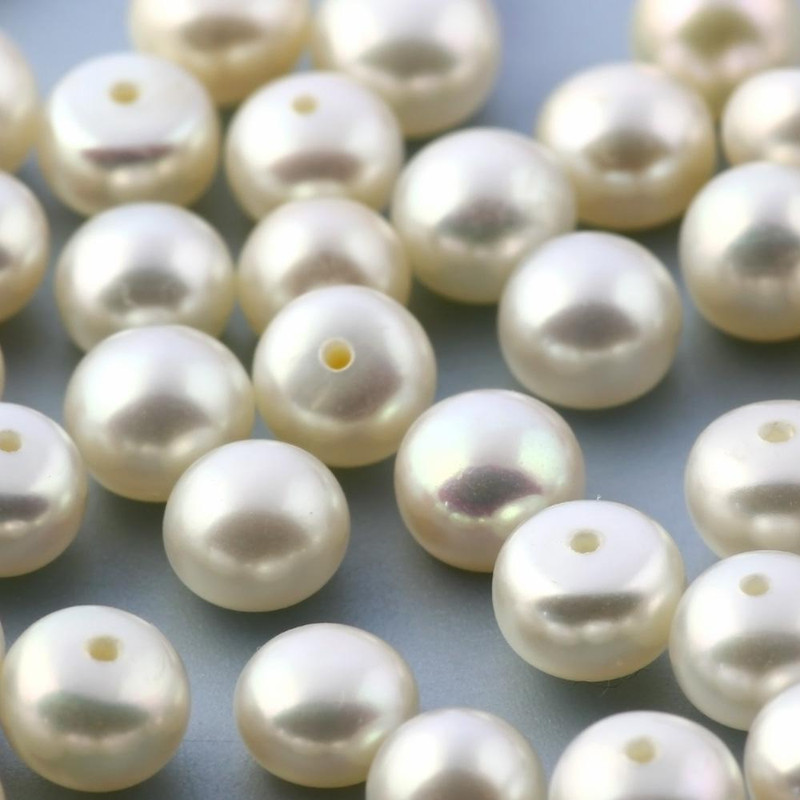 White Cultured Freshwater Pearls Half-Drilled Button 3-4mm